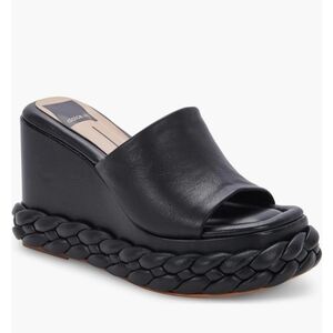 NWOB Dolce Vita Women's Elene Leather Platform Wedge Slide Chunky Sandal Black 6